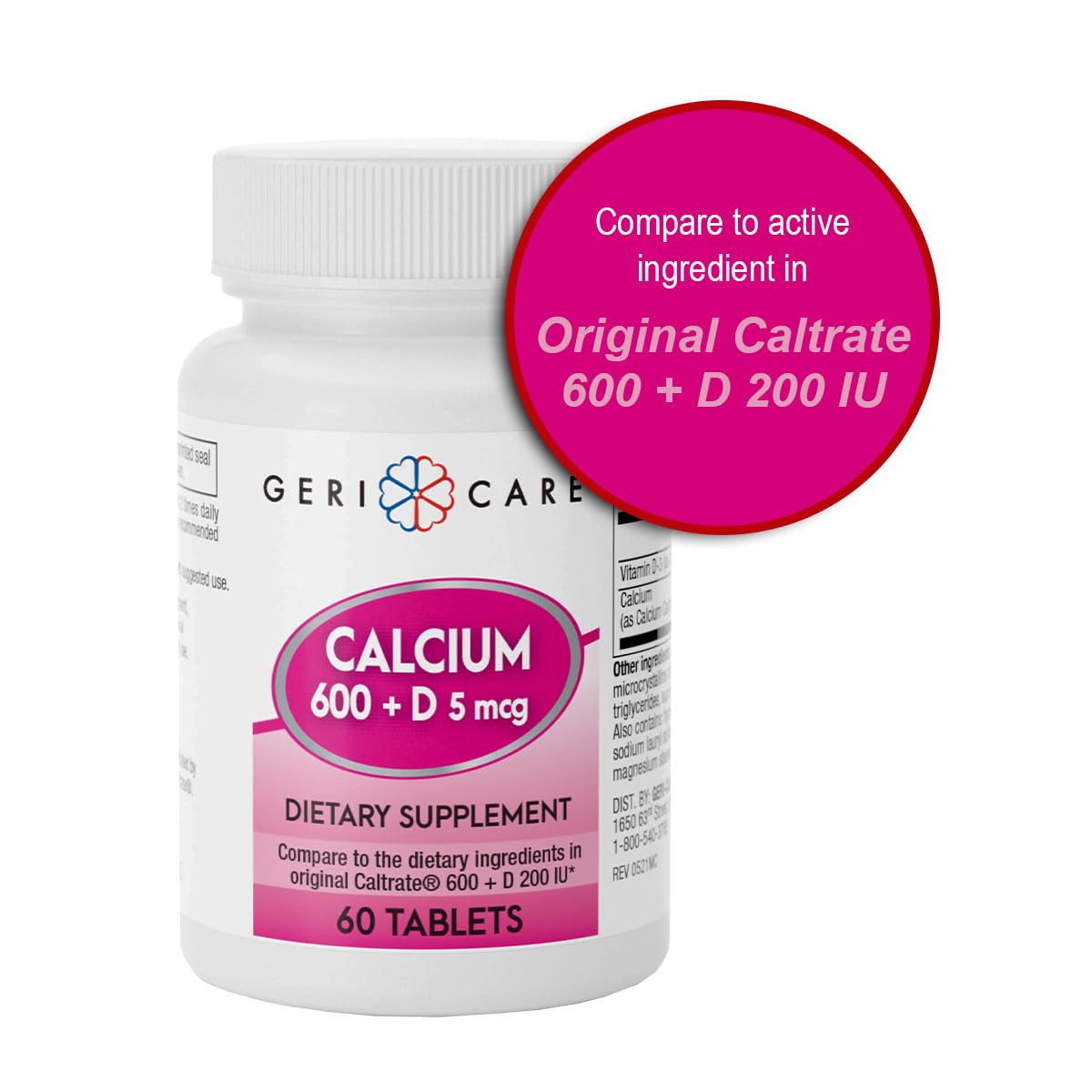 GeriCare Calcium 600mg Vitamin D 5mcg Tablets, 60 Count