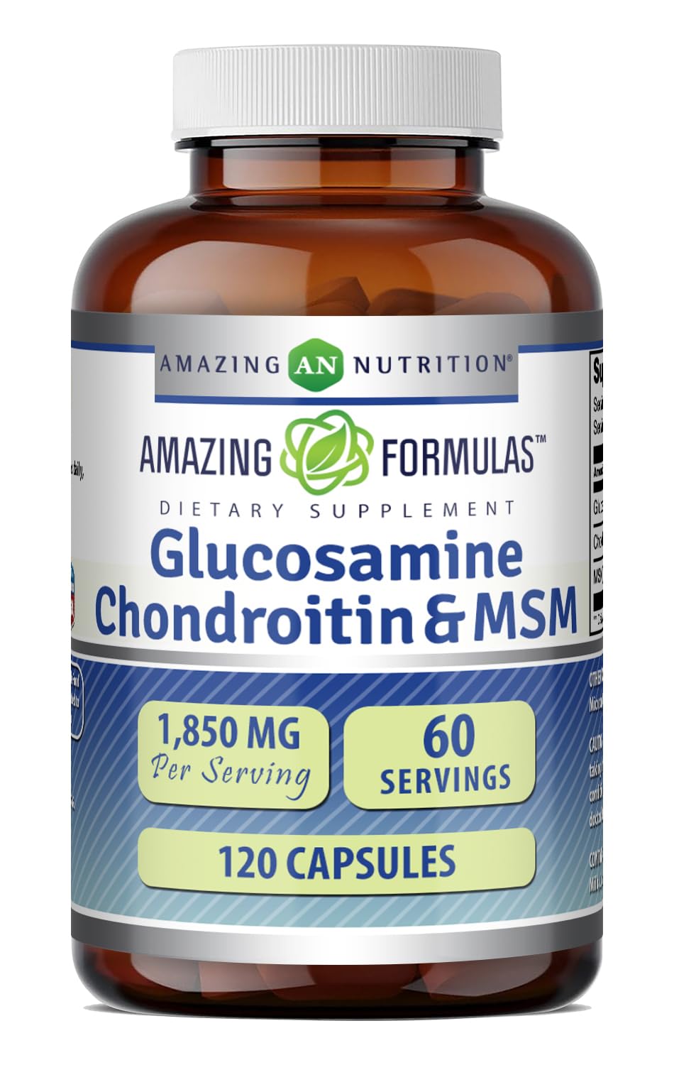 Amazing Nutrition Glucosamine Chondroitin MSM 1850 mg Per Serving Capsules, 120 Count