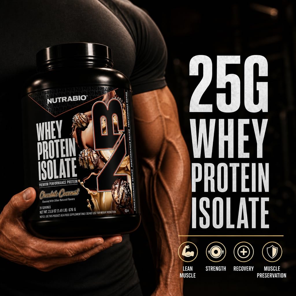 NutraBio 100% Whey Protein Isolate Protein Powder, Chocolate Coconut, 20 Servings