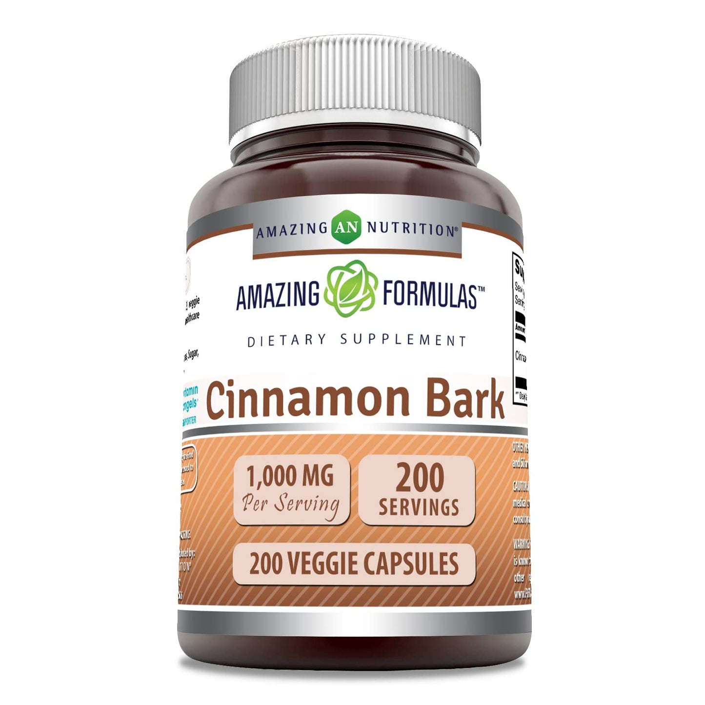 Amazing Nutrition Cinnamon Bark Supplement Capsules 200 Veggie Capsules