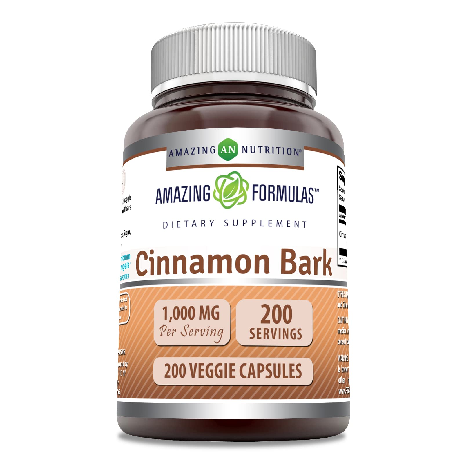 Amazing Nutrition Cinnamon Bark Supplement Capsules 200 Veggie Capsules