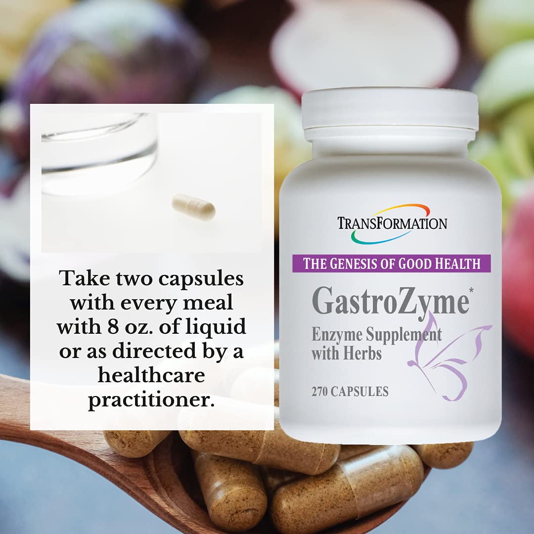 TRANSFORMATION GastroZyme Supplement with Enzymes, Papaya Leaf, and Rhodiola Rosea for Gastrointestinal Comfort, 270 Capsules