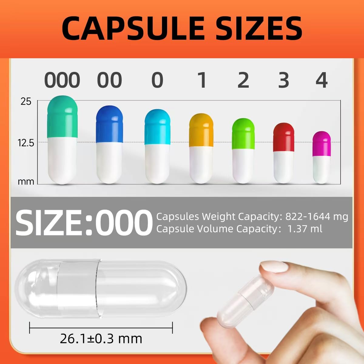 CAPSLogist Premium Vegan Empty Capsules Size 000, 1000 Count