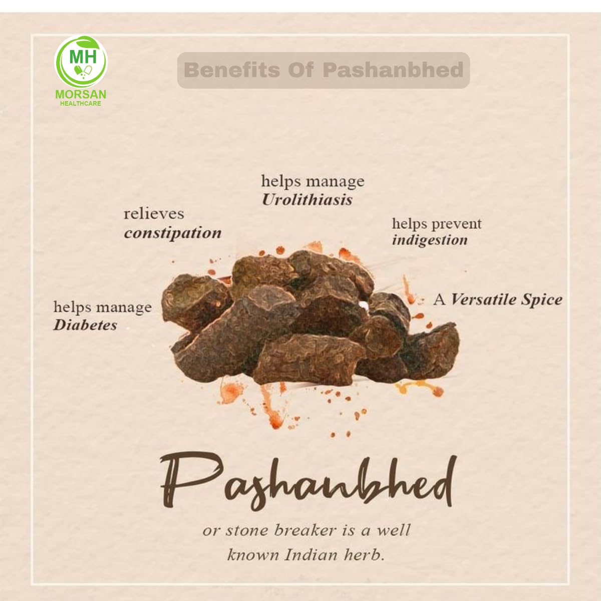 Morsan Healthcare Pashanabheda (Bergenia ligulata) Powder Capsule, 120 Veg Capsules