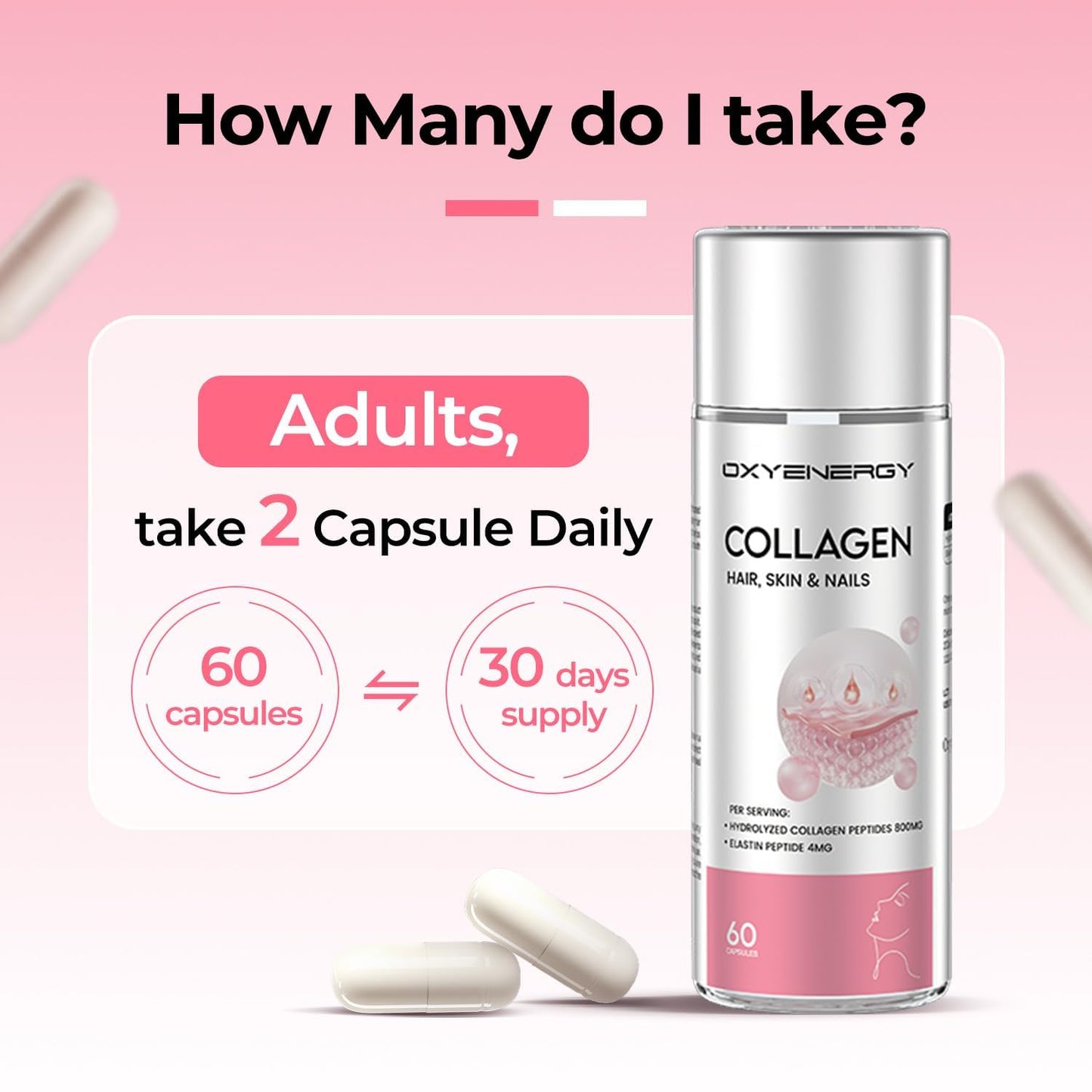 OxyEnergy Collagen Peptides Capsules, 60 Count