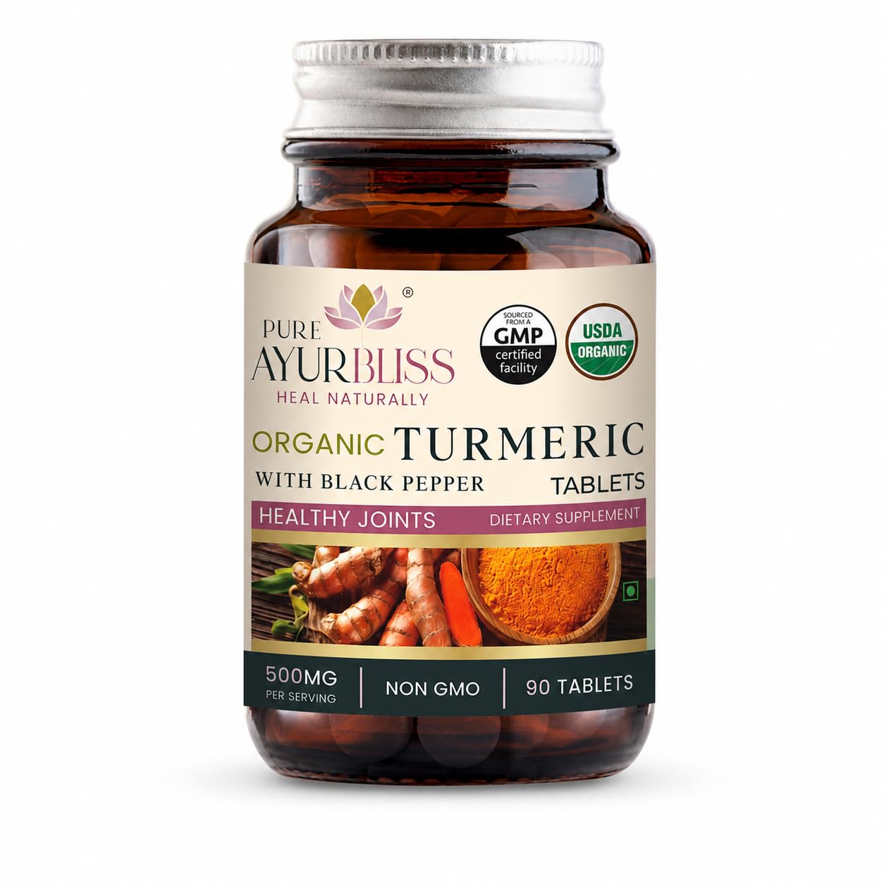 PureAyurbliss Organic Turmeric Tablets with Black Pepper 90 Tablets