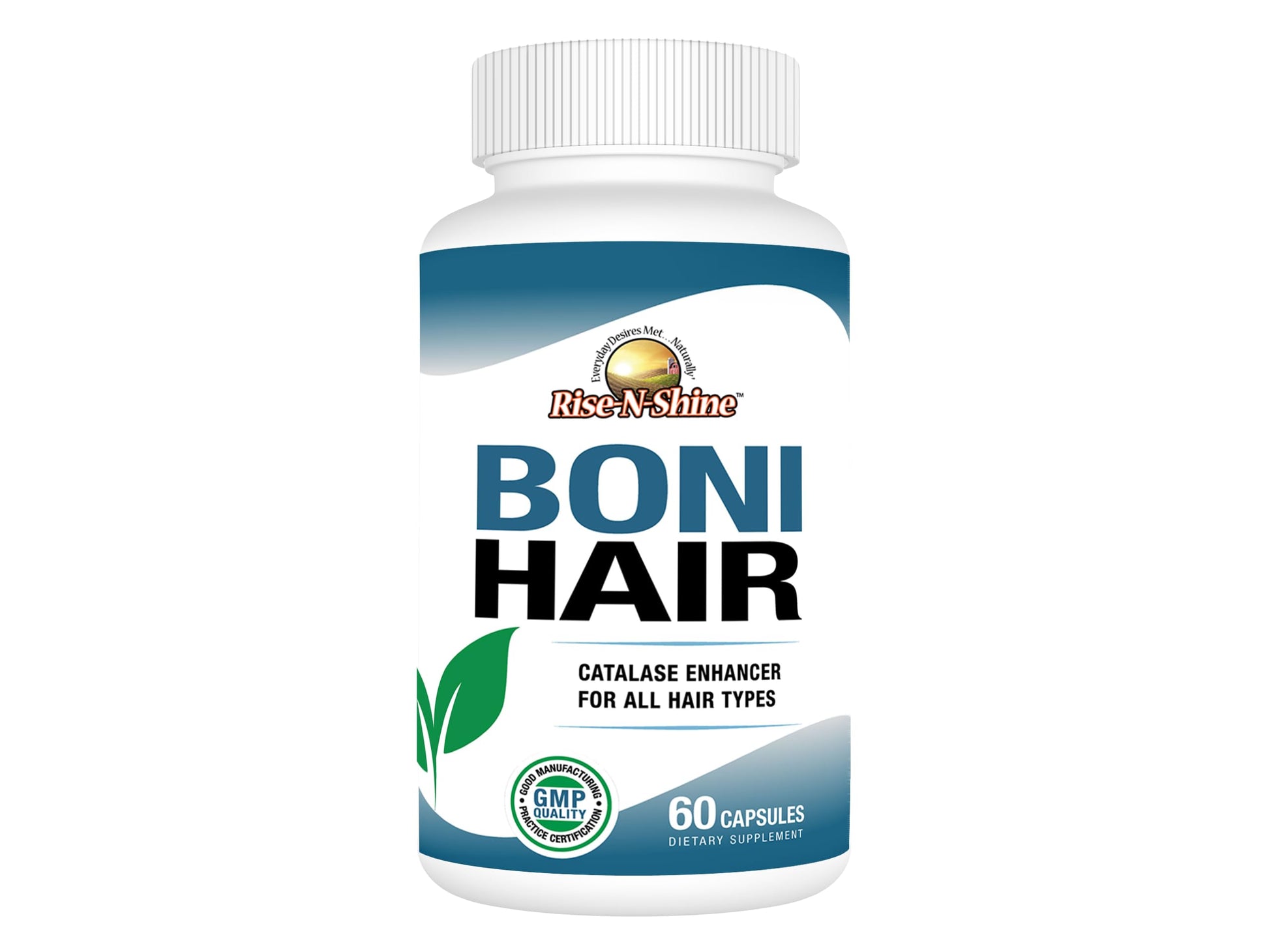 Rise-N-Shine BoniHair Catalase Supplement for Vibrant, Youthful Hair Support- 10,000 IU Catalase with Saw Palmetto, Biotin, Fo-Ti, PABA, 60 Capsules