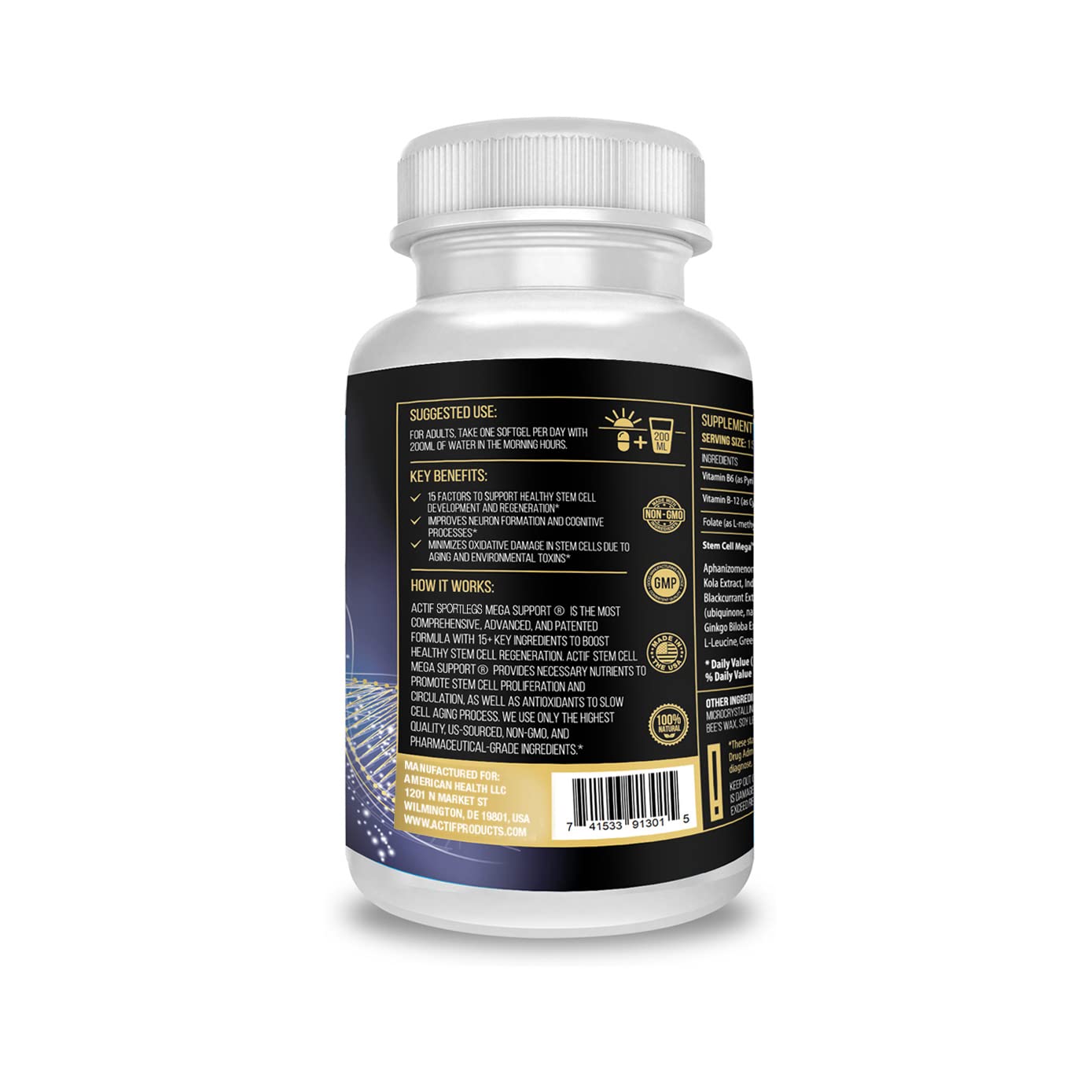ACTIF Stem Cell Mega Support with 15 Factors Capsules, 60 Count