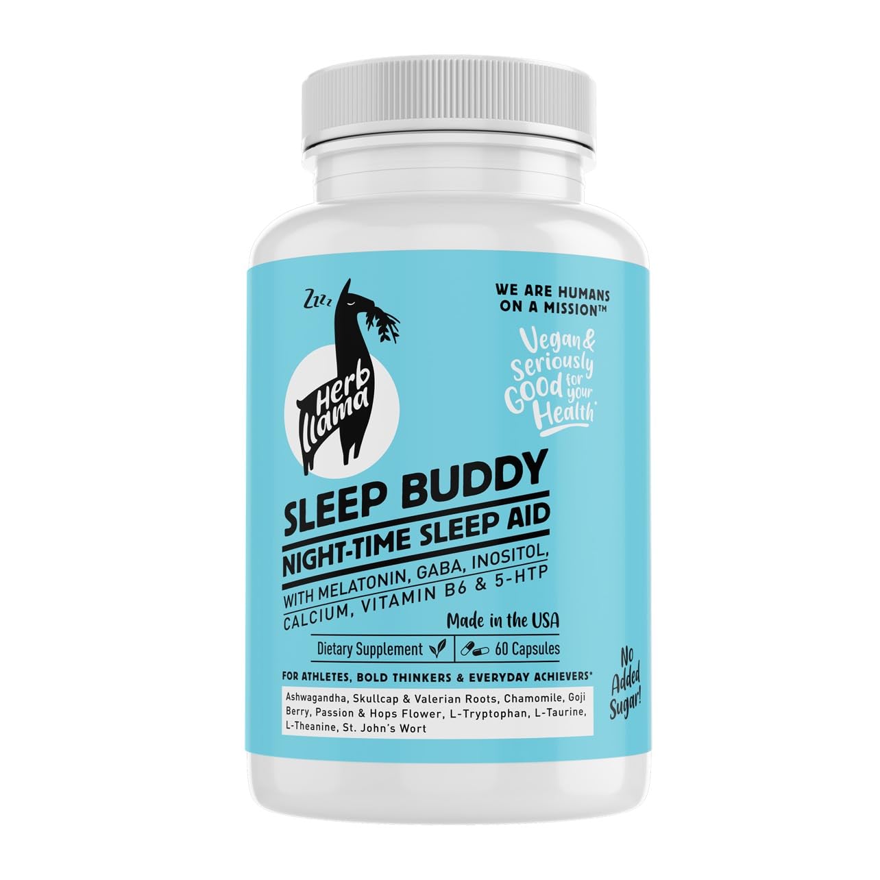 Herb Llama Sleep Buddy 8-Ingredient Natural Sleep Aid with Melatonin, Ashwagandha, GABA, 5-HTP Capsule, 1 Count