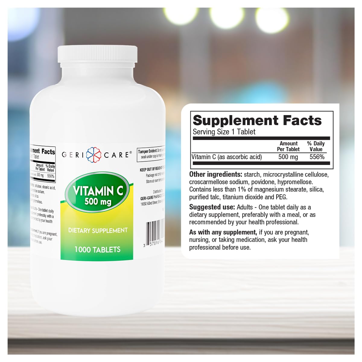GeriCare Vitamin C 500 mg Tablet, 1000 Count