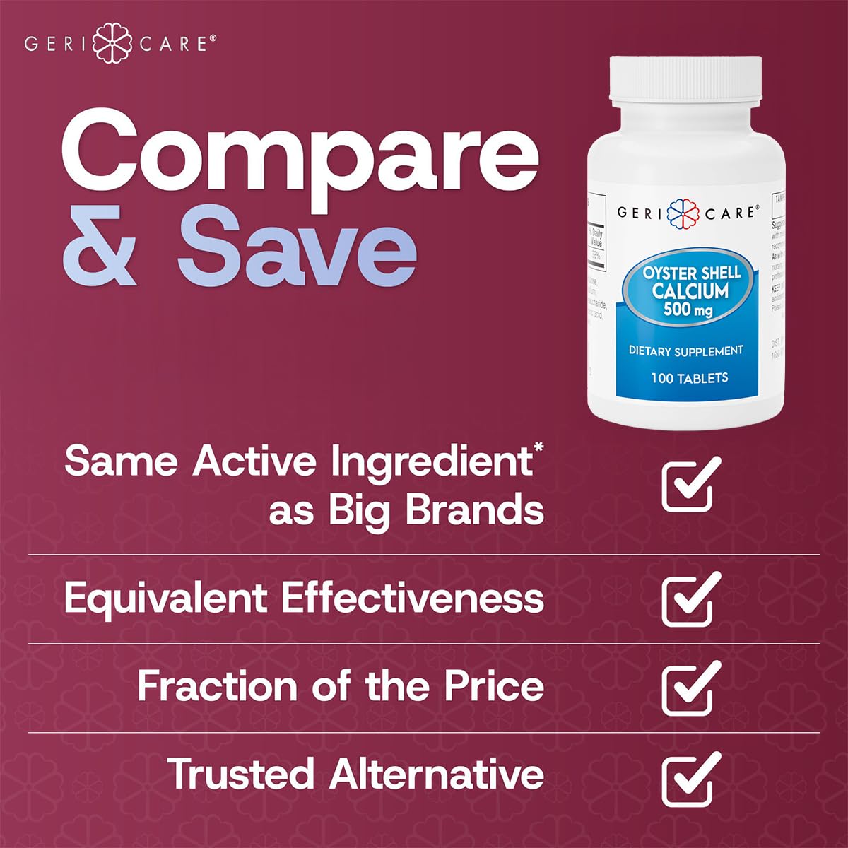 GeriCare Oyster Shell Calcium 500 mg Tablet, 100 Count