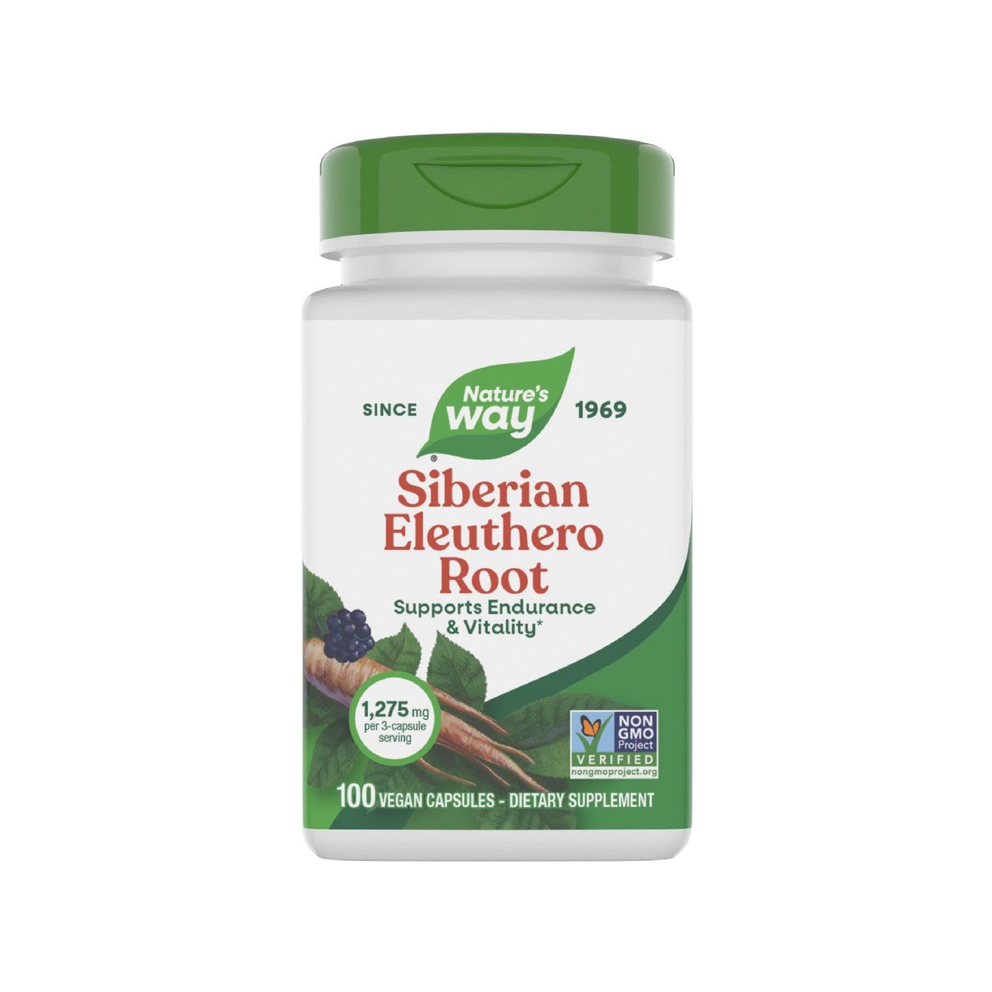 Nature's Way Premium Herbal Siberian Eleuthero Root Supplement Capsules, 100 Count