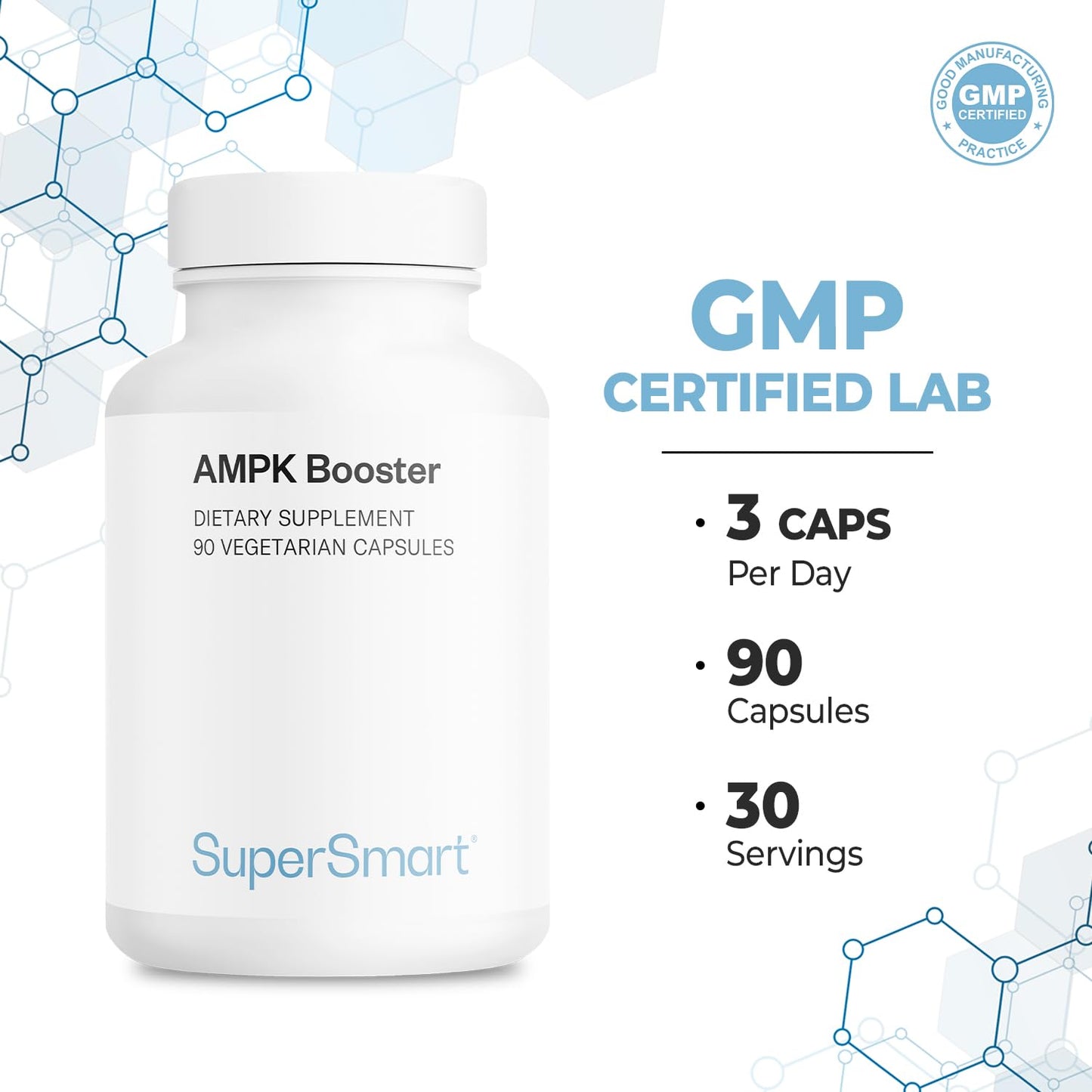 Supersmart AMPK Booster - AMPK Metabolic Activator with Berberine, 90 Vegetarian Capsules, Non-GMO, Gluten Free