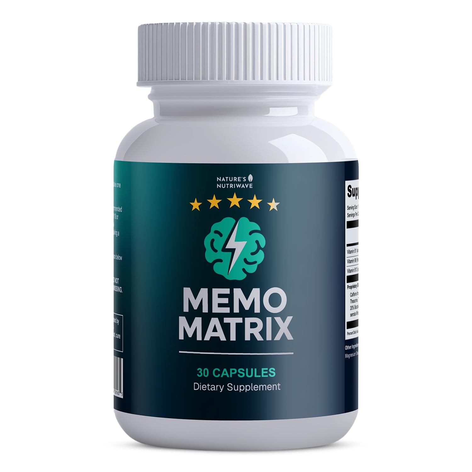 Nature’s NutriWave MemoMatrix Daily Vitamin B1, B6, B12 & Botanical Supplement with Bacopa, Rhodiola, Huperzia, L-Tyrosine & B-Vitamin Blend – Non-GMO Formula, 30 Capsules