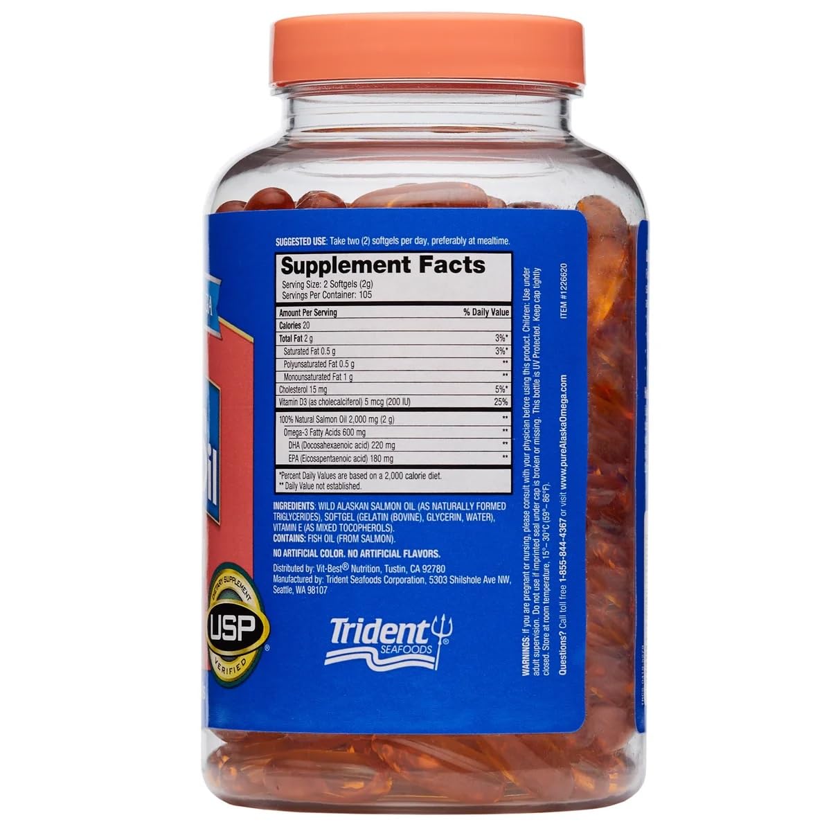 Generic Pure Alaskan Omega Wild Salmon Oil 1000 mg., Wild Caught, Certified Sustainable 210 Softgels