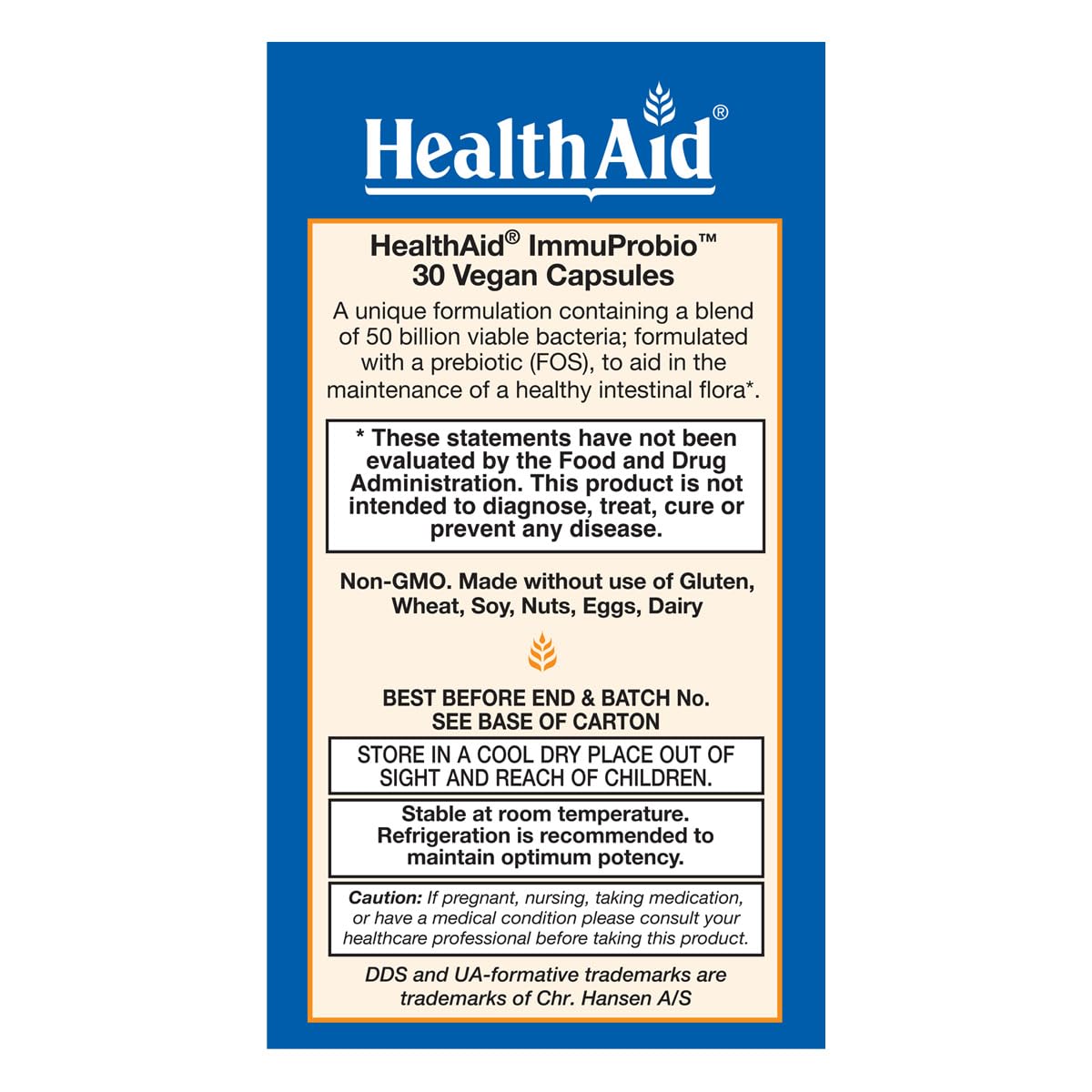 HealthAid ImmuProbio 50 Billion CFU with Prebiotic Capsules, 30