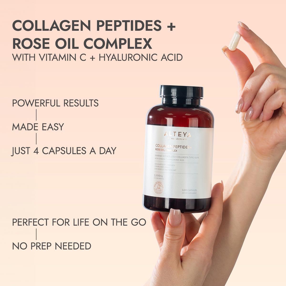 Alteya Organics Collagen Peptides & Rose Oil Complex Capsules 120 Count