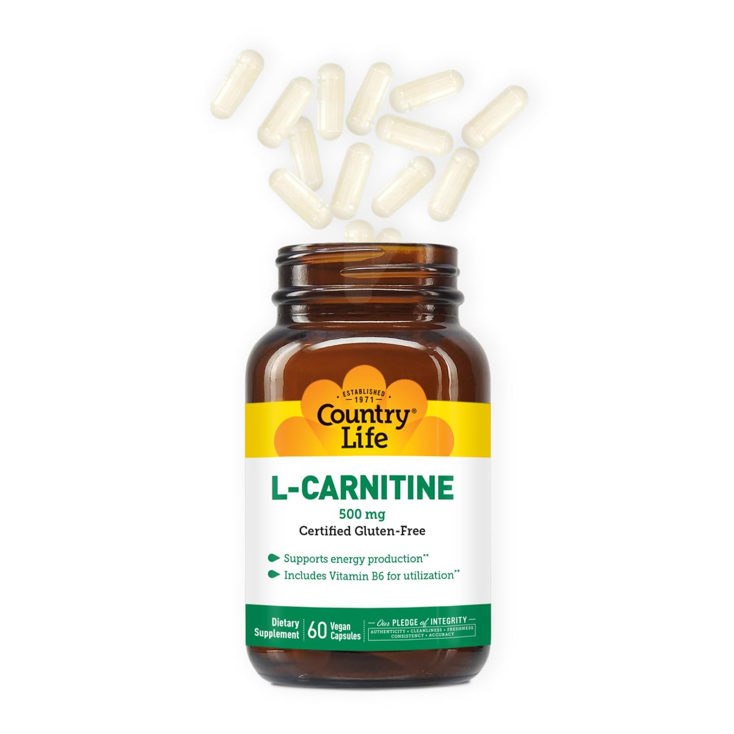 Country Life L-Carnitine 500 mg with Vitamin B6, 60 Capsules