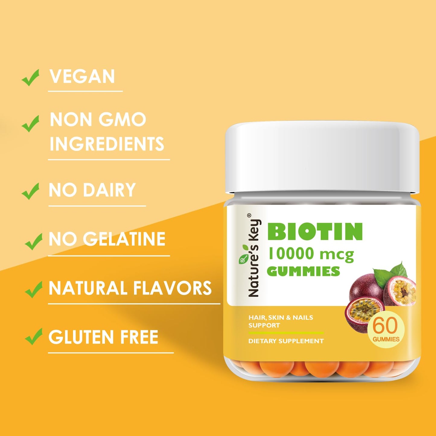 Nature's Key Biotin Gummies 10000mcg Gummy, 60 Count