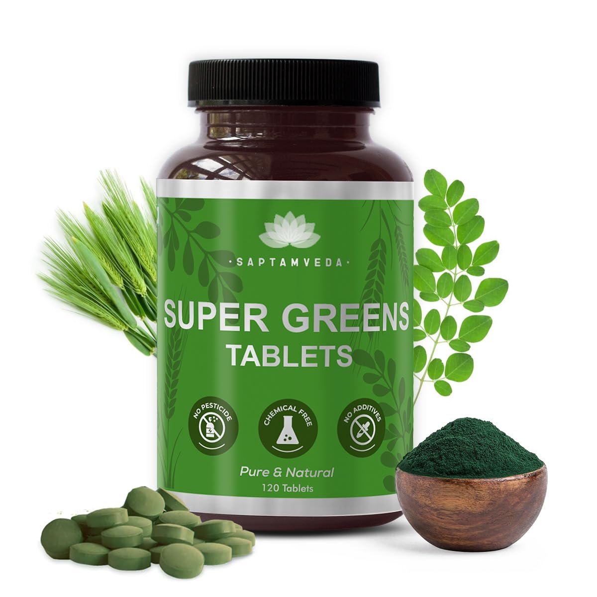 SAPTAMVEDA Natural Supergreen Tablets 120 Count