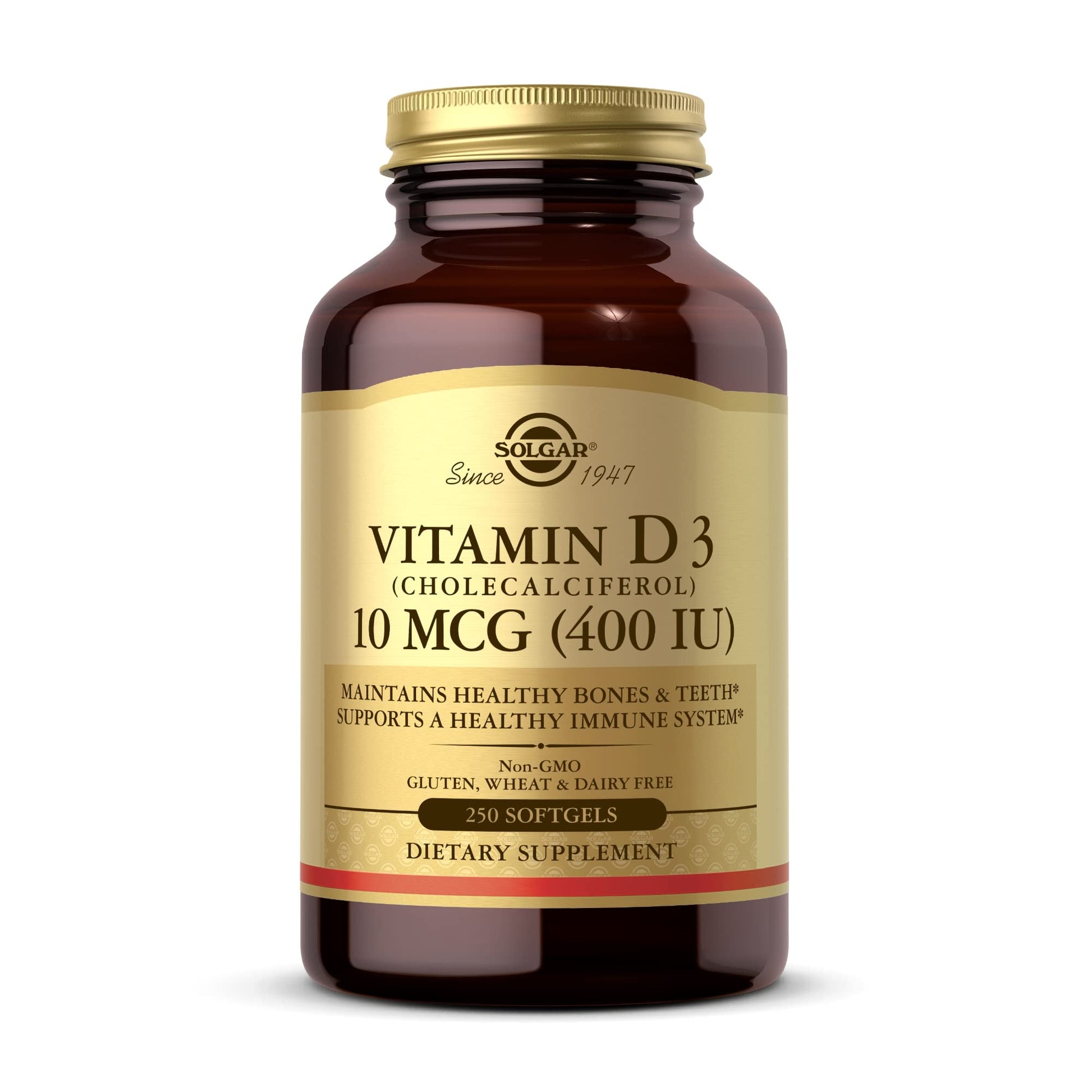 Solgar Vitamin D3 (Cholecalciferol) 10 mcg (400 IU) Softgel, 250 Count