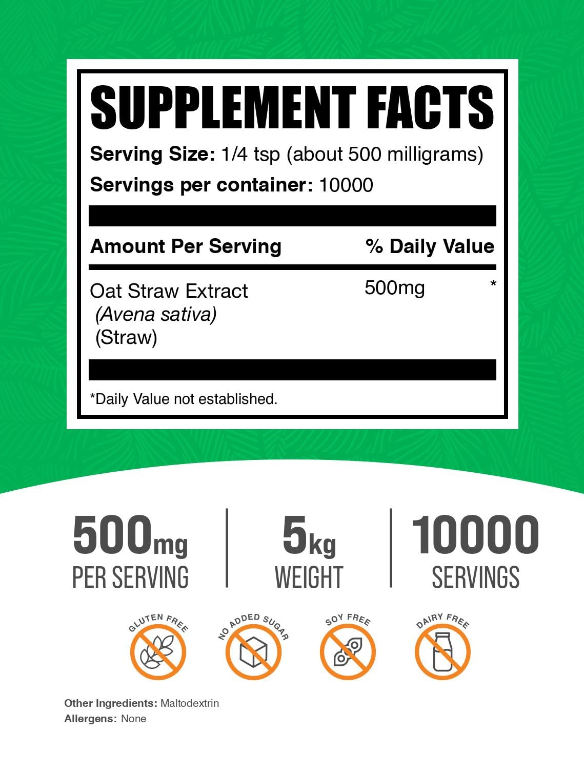BulkSupplements Oat Straw Extract Powder - Herbal Supplement, Avena Sativa Extract - 500mg Oat Seeds Extract, Gluten Free - Wild Oats Powder, 176.19 oz