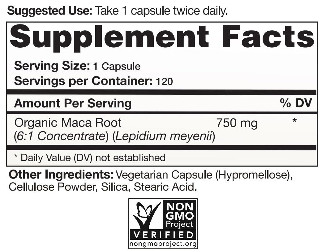 Natural Choice Botanicals Organic Maca Root Capsules 120 Capsules