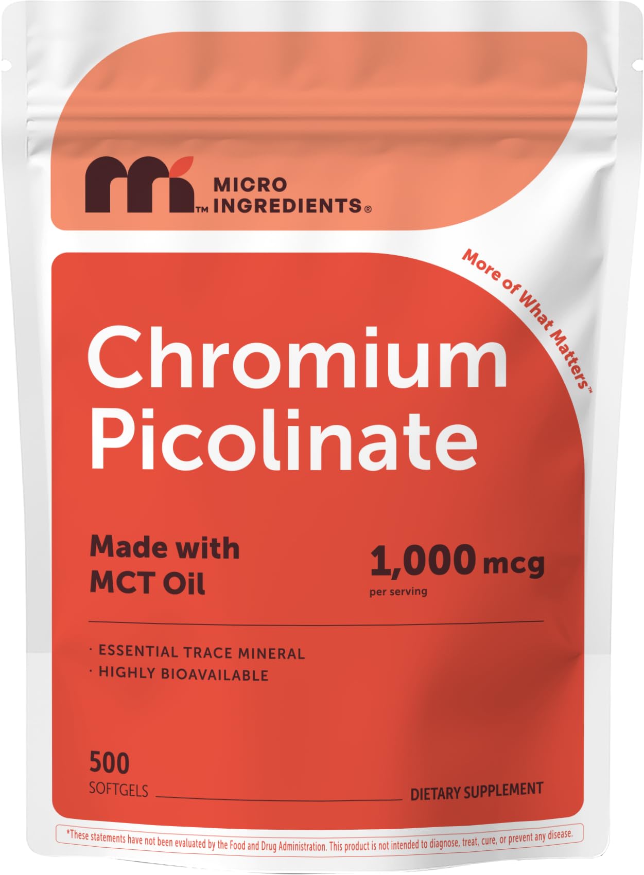 Micro Ingredients Chromium Picolinate 1,000 mcg Per Serving Softgels, 500 Count