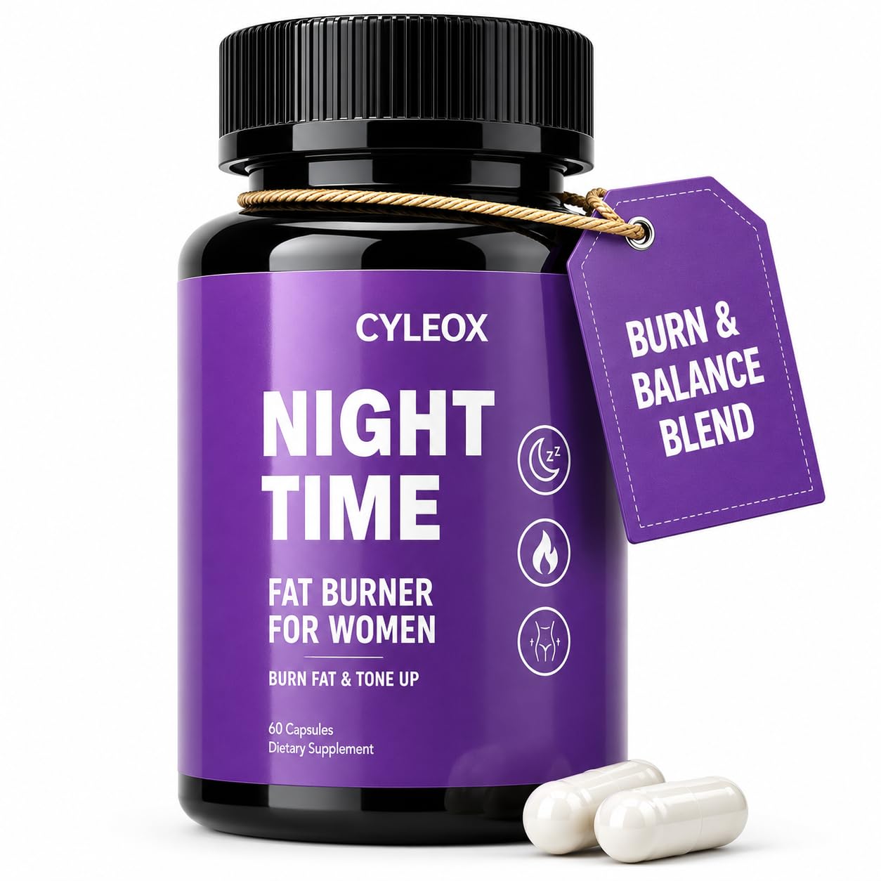 Cyleox Night Time Fat Burner for Women – Weight Loss Supplement with Green Tea, Appetite Suppressant & Metabolism Booster Support, Nighttime Wellness Capsules, 60 Count