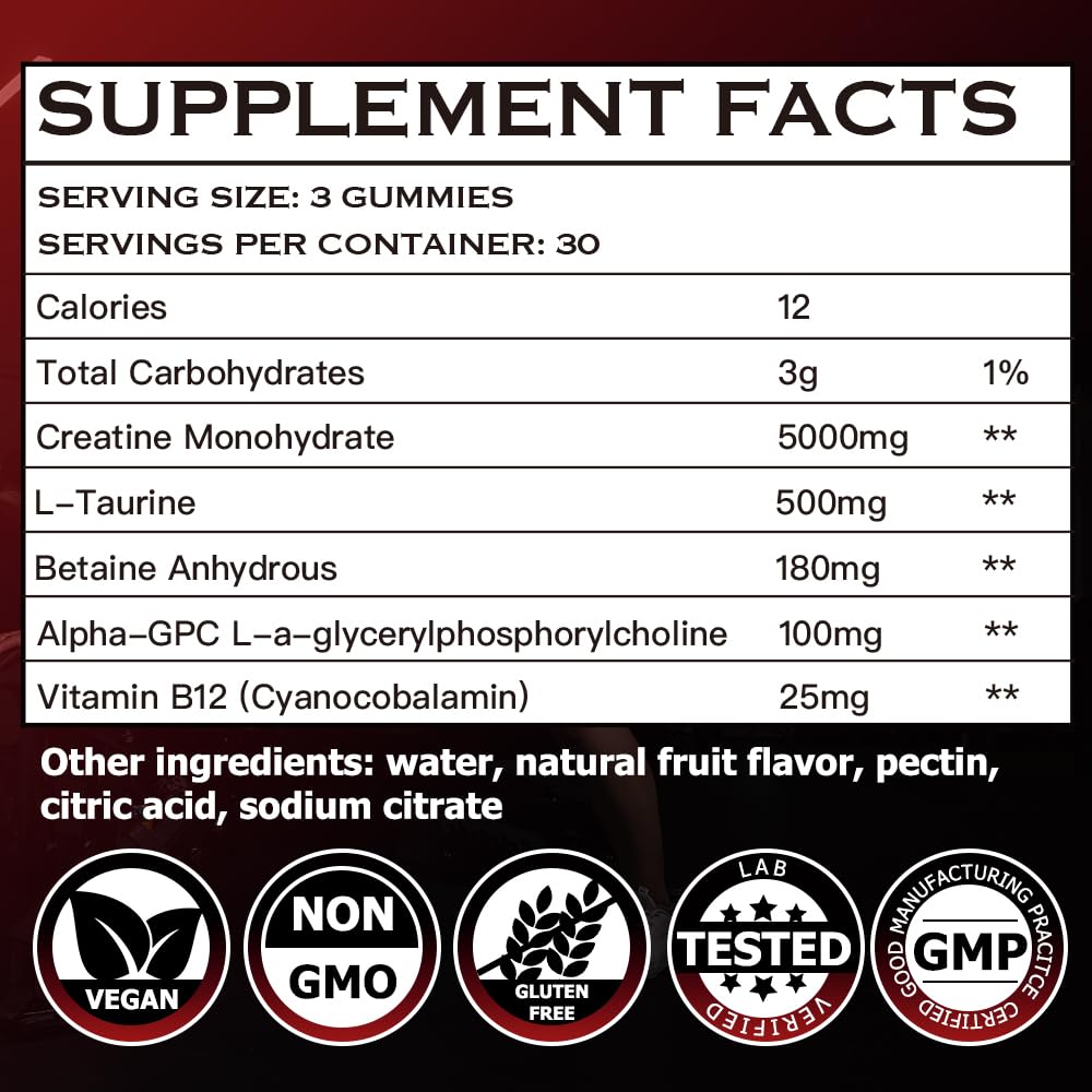 Ydizon Creatine Monohydrate Gummies Complex for Men & Women, 90 Count