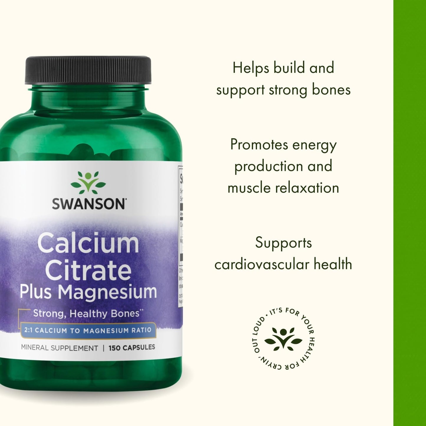 Swanson Calcium Citrate Plus Magnesium Capsules 150 Count