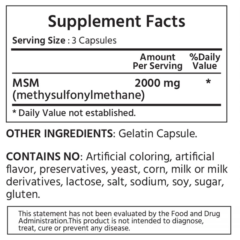 ML Naturals MSM 2,000mg Capsule, 360 Capsules