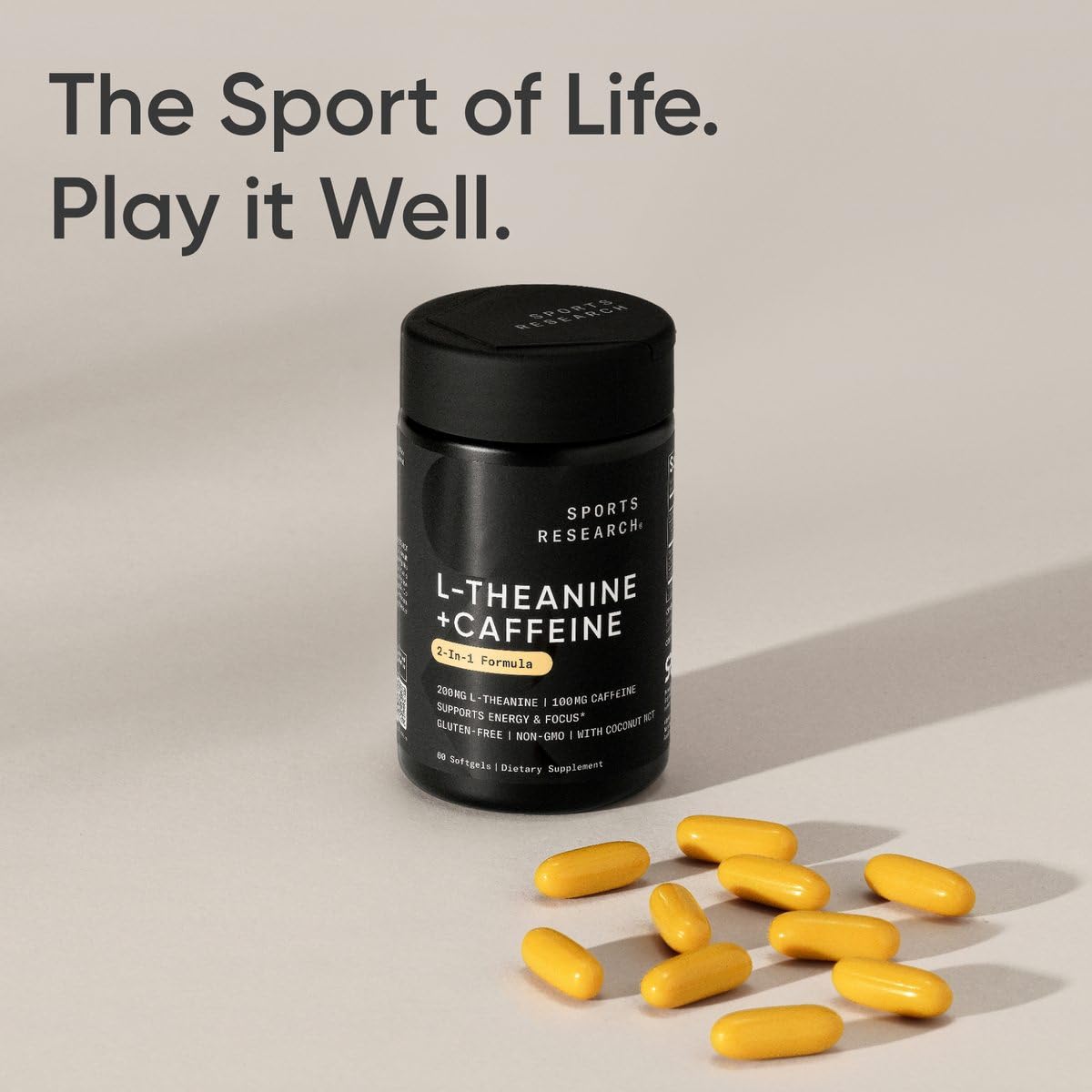 Sports Research L-Theanine Supplement with Caffeine & Coconut MCT Oil Softgels 60 Count