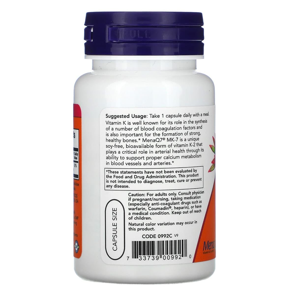 NOW Foods Vitamin K-2 (MK7) Veg Capsules, 120 Count