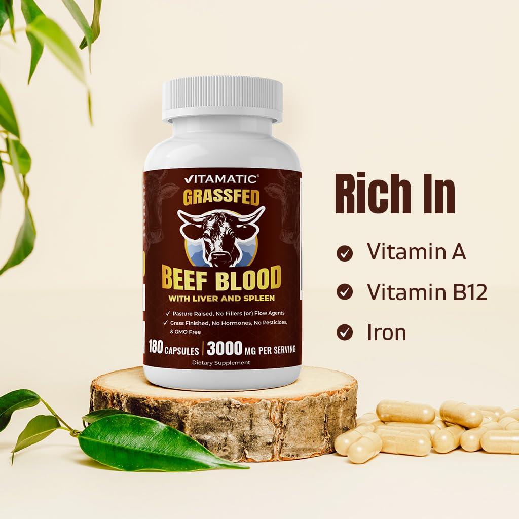 Vitamatic Grass Fed Beef Blood with Liver and Spleen 180 Capsules