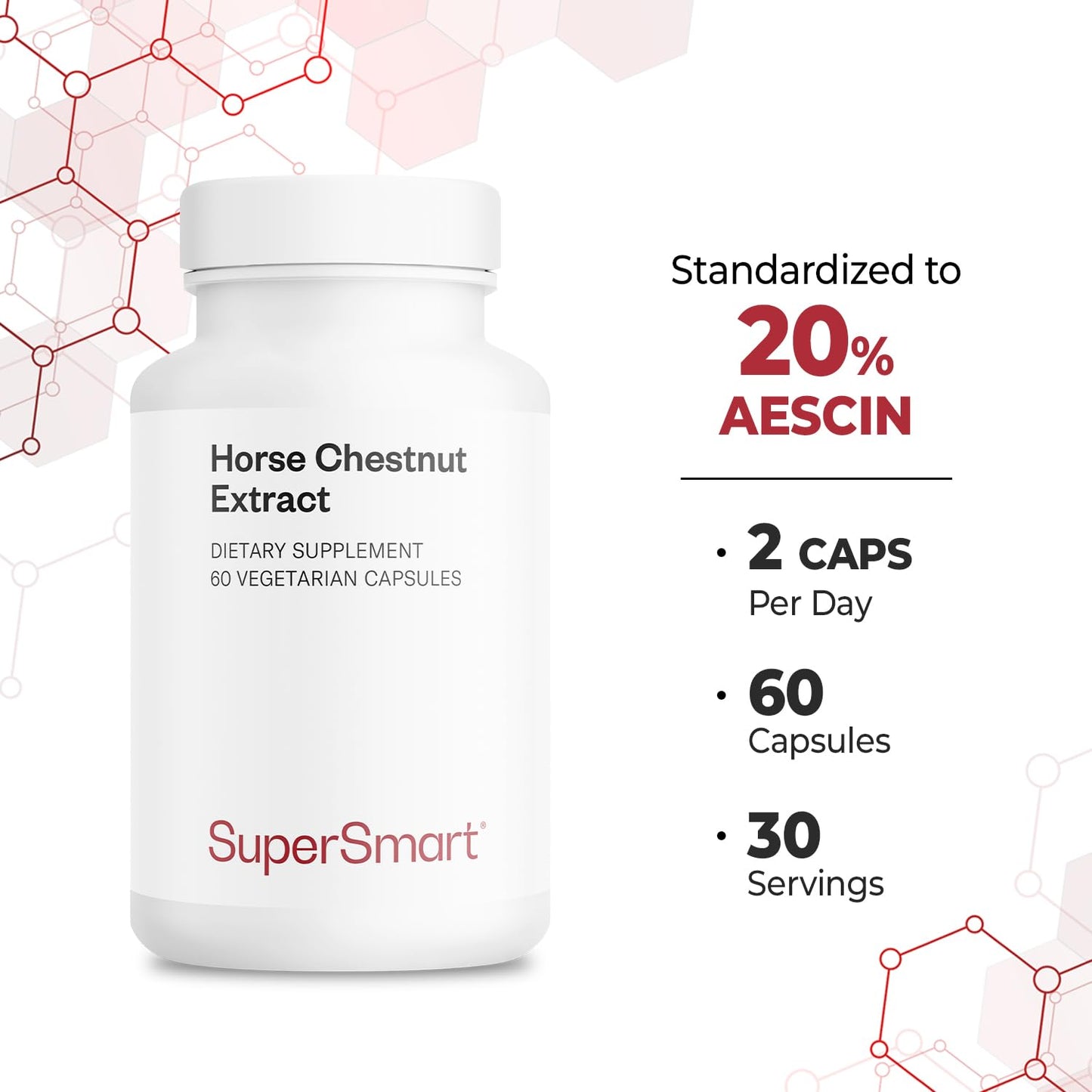 Supersmart Horse Chestnut Extract 500mg per Day (20% Aescin), 60 Capsules