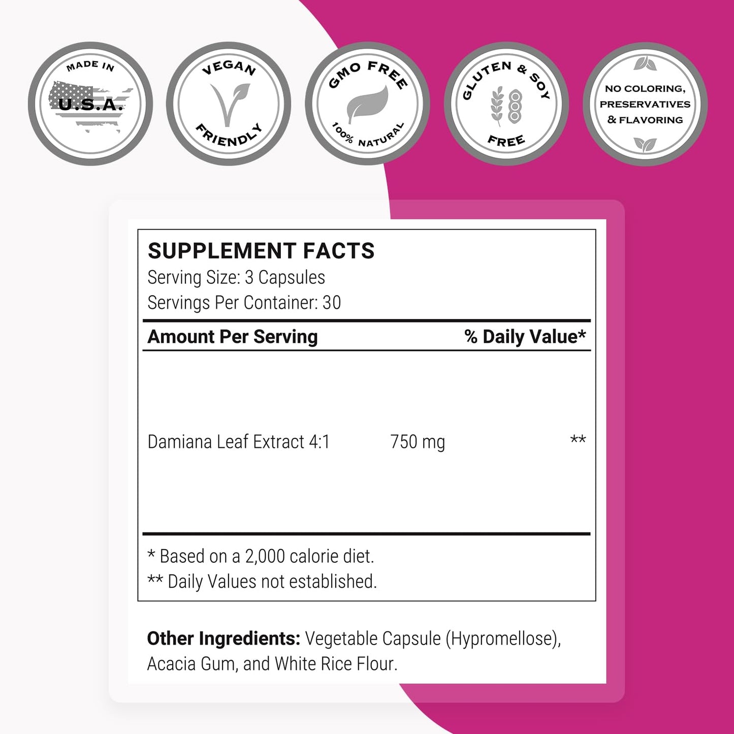 Supersmart Damiana Extract 750mg Capsules, 90 Count