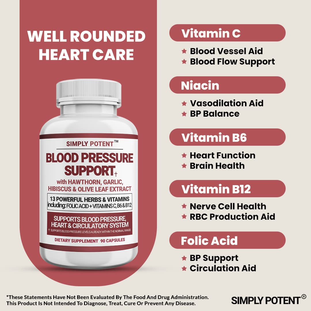 Simply Potent Blood Pressure Support Supplements 90 Capsules