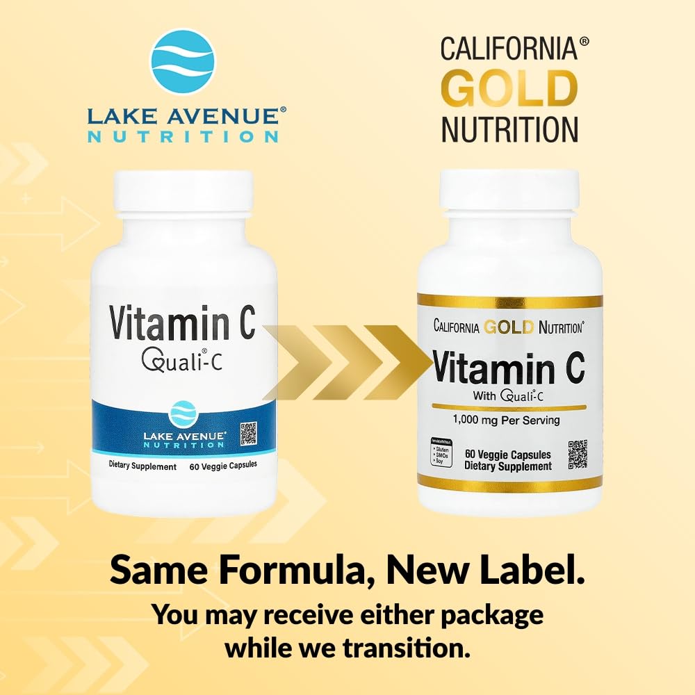 California Gold Nutrition Lake Avenue Vitamin C Quali-C 1,000 mg Veggie Capsules, 60 Count
