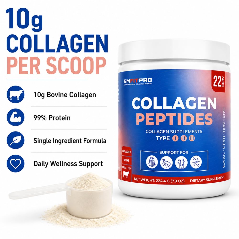 Sm Fit Pro Grass-Fed Unflavored Collagen Peptides Powder, 7.9 Ounce