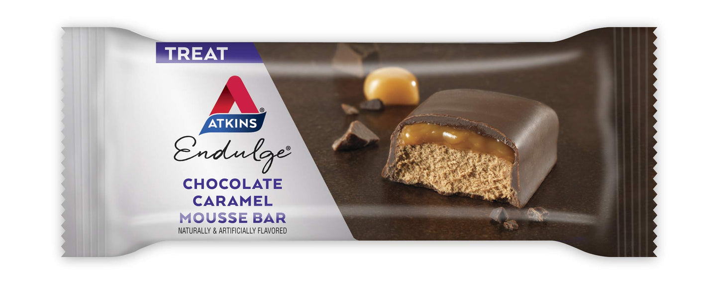 Atkins Endulge Chocolate Caramel Mousse Bar and Caramel Nut Chew Bar Bundle, 12 Bars