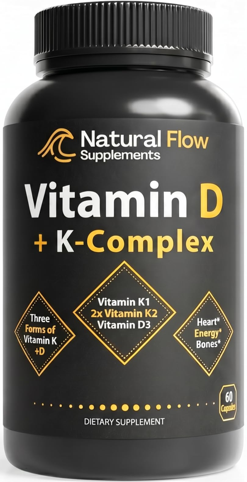 Natural Flow Supplements Vitamin D3 with K2 Complex Capsules, 60 Capsules