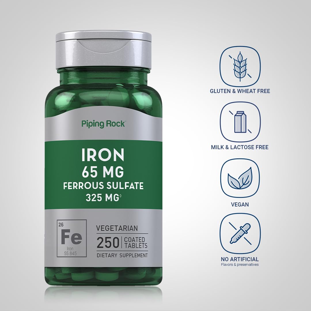 Piping Rock Iron Ferrous Sulfate 65 mg Tablet, 250 Tablets