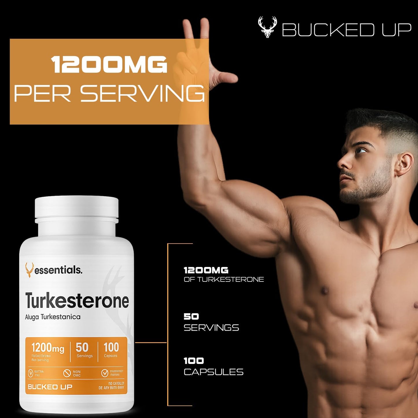 Bucked Up Turkesterone 1200mg Ajuga Turkestanica Extract Standardized 10% Capsules, 100 Count
