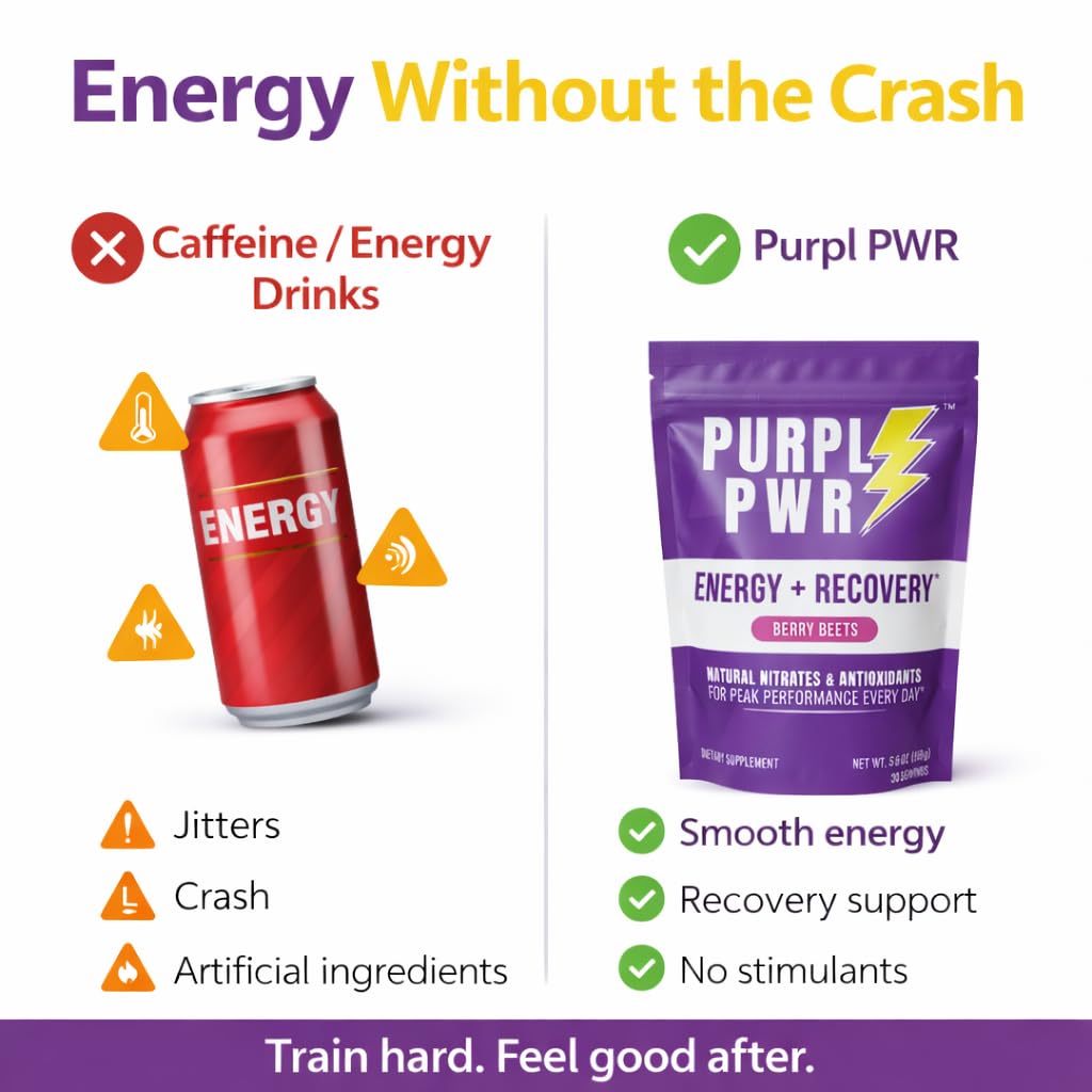 purpl pwr Caffeine-Free Energy & Recovery Drink Powder 5.6 Ounces