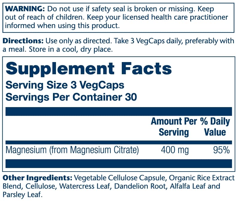 Solaray Magnesium Citrate Capsules, 180 Count