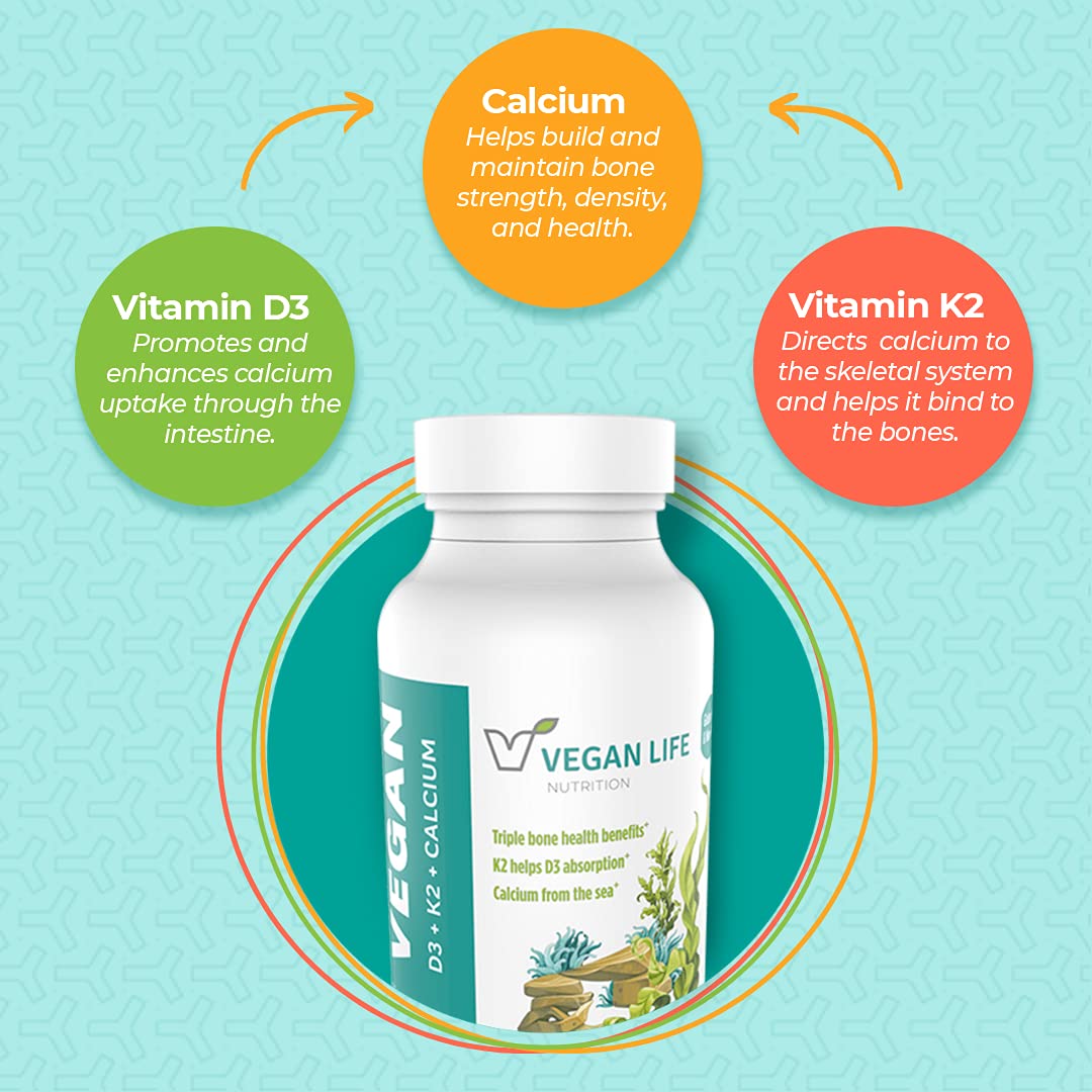 Vegan Life Nutrition Vitamin D3, K2 and Calcium Supplements Capsule 1 Count