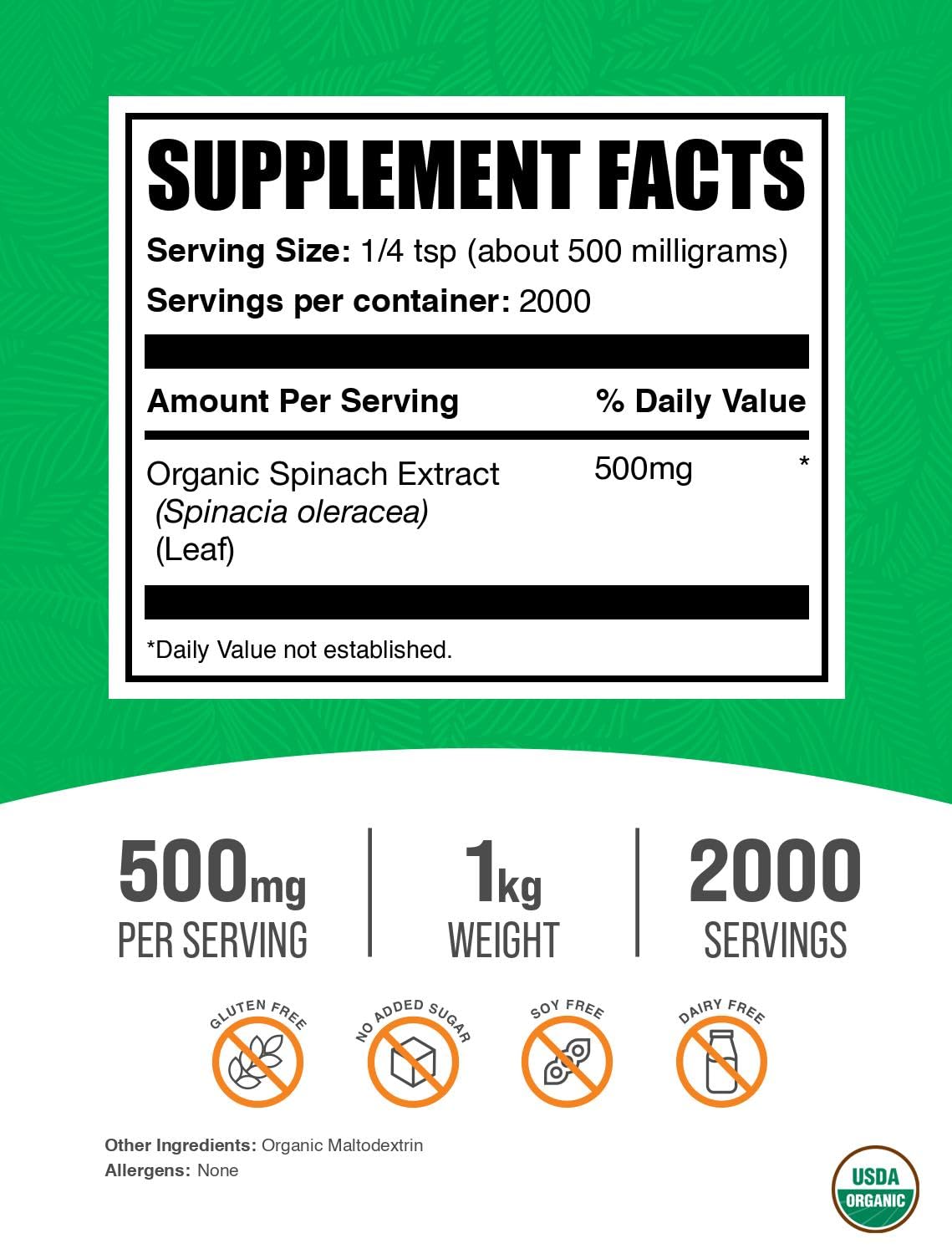 BulkSupplements Organic Spinach Extract Powder 35.2 Ounces