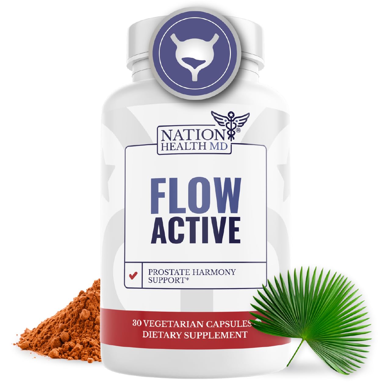 NATION HEALTH MD Flow Active Prostate Health Supplements for Men - Advanced Prostate & Bladder Support Vitamins with Saw Palmetto, Selenium & Pygeum - 30 Capsules