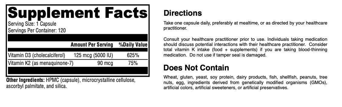 MYOXCIENCE Essential Fatty Nutrients Vitamin D3 5,000 IU and Vitamin K2 MK-7 90 mcg Capsules, 120 Count